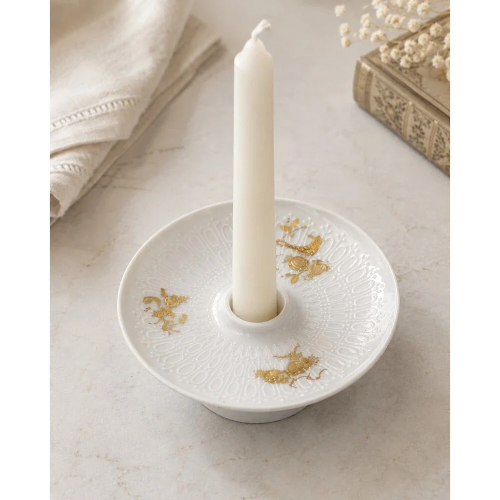 Vintage Rosenthal Classic Rose Candlestick Holder White Gilt Bird Germany 5